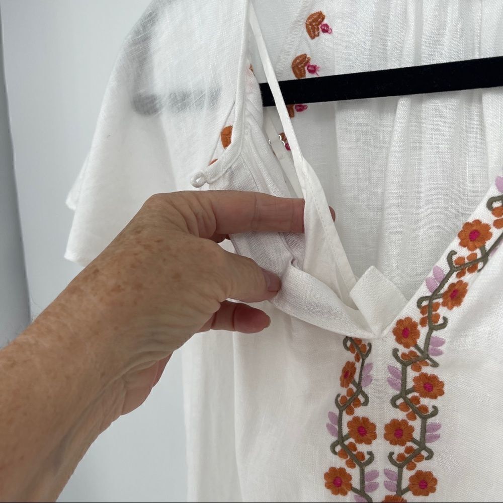Madewell Embroidered Linen-Blend Raglan Ruffle Mini Dress - Picture 5 of 8